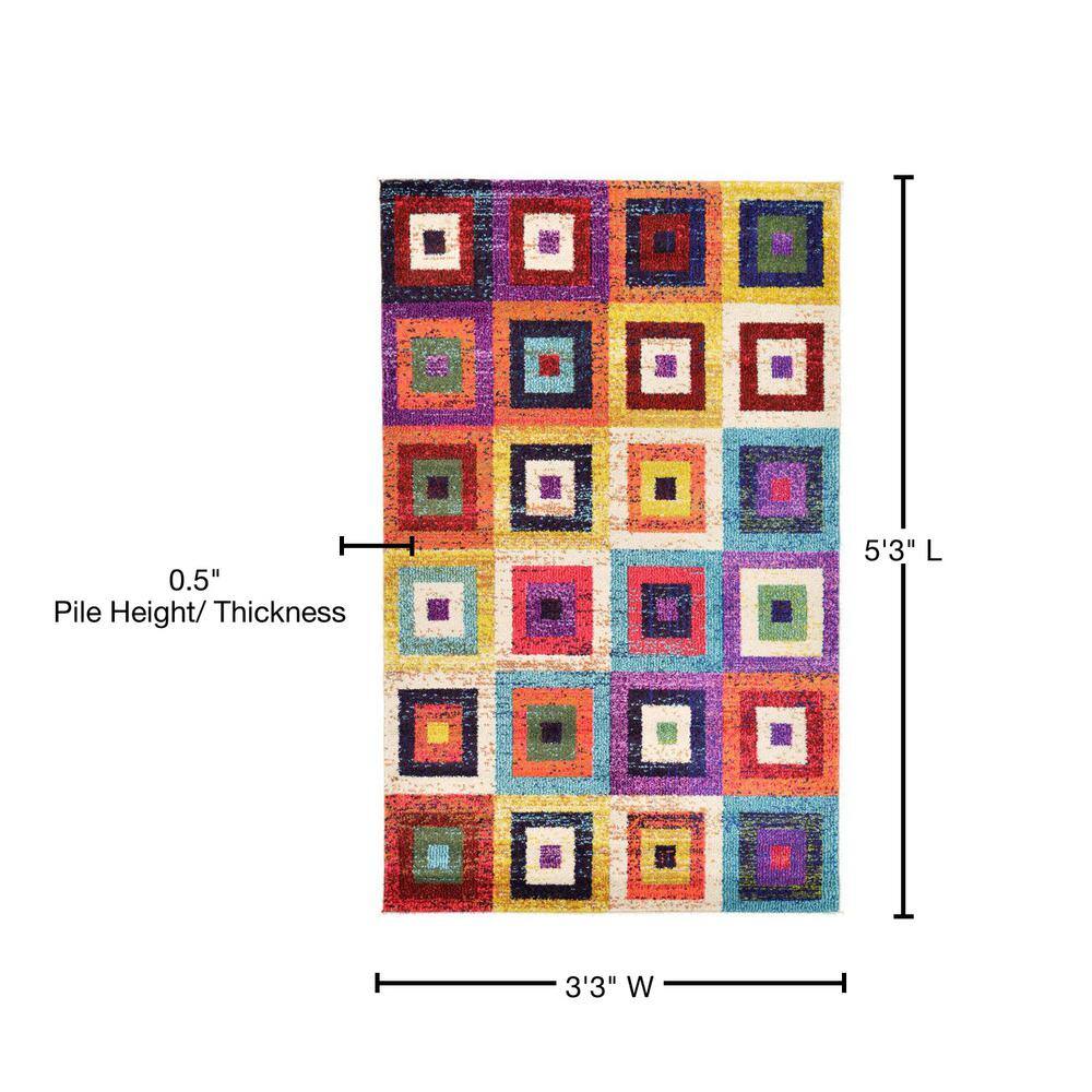 Vibrant Splash Rectangular Indoor Easy-Care Rug 3'3" x 5'3"