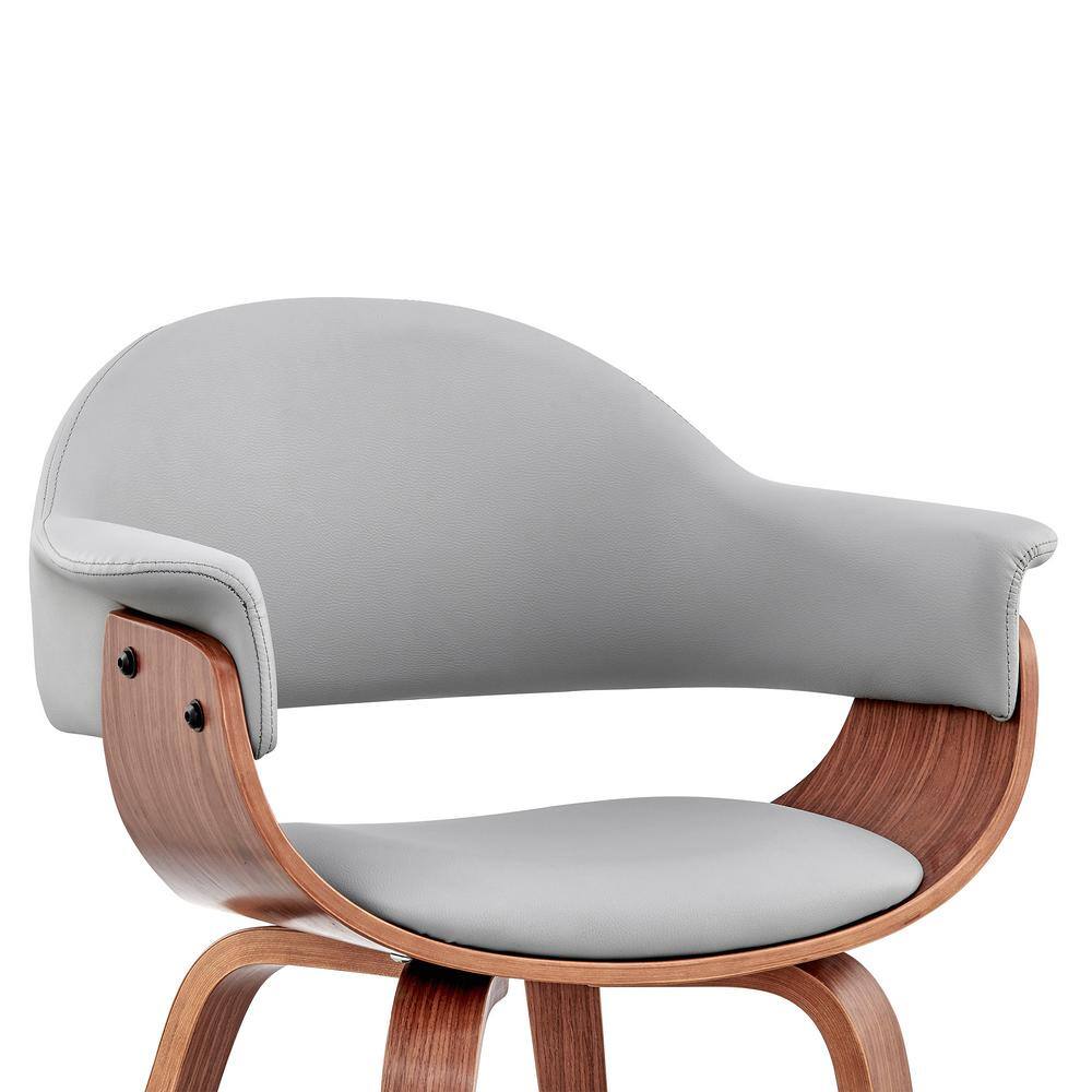 Contemporary Gray Faux Leather Armchair with Walnut Wood Frame