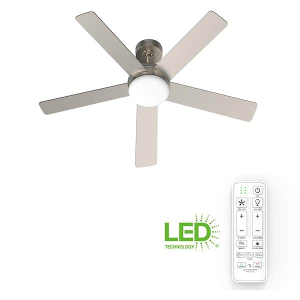 Carley 52 in. Integrated LED Indoor Brushed Nickel Smart Ceiling Fan with Remote Control and CCT Powered by Hubspace