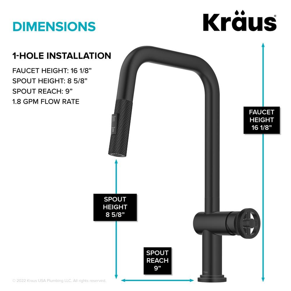 Matte Black Industrial Pull-Down Kitchen Faucet with Spray