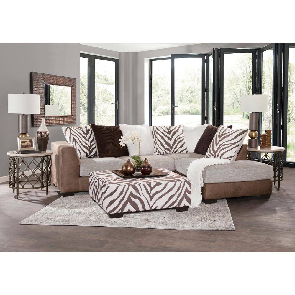 Brown and White Zebra Print Upholstered Square Ottoman