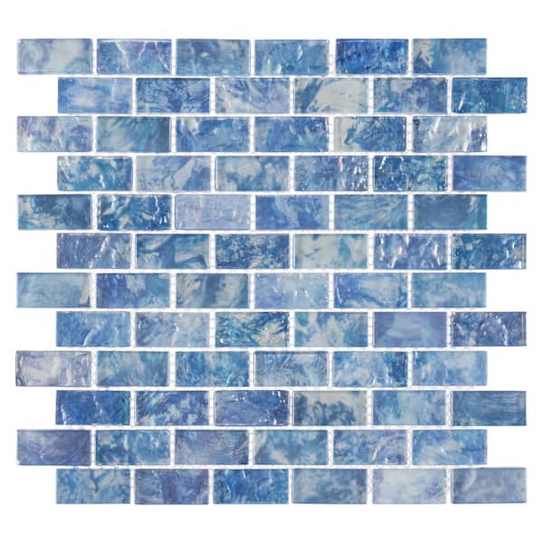 ANDOVA Zalo Knoll Blue/Gray 12 in. x 12 in. Textured Glass Brick Joint Mosaic Tile (5 sq. ft./Case)