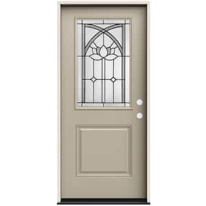 36 in. x 80 in. Left-Hand/Inswing 1/2 Lite Ardsley Decorative Glass Desert Sand Fiberglass Prehung Front Door