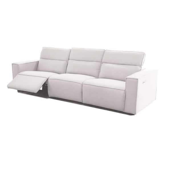 Furniture of America Leah 112 in. Straight Arm Polyester Fabric Boucle Rectangle Straight Power Reclining Sofa in White With USB Ports