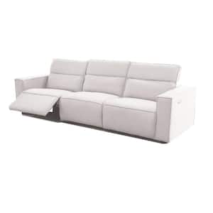 Leah 112 in. Straight Arm Polyester Fabric Boucle Rectangle Straight Power Reclining Sofa in White With USB Ports