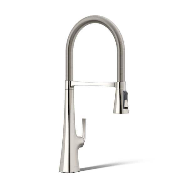 Graze Single Handle Semi-Professional Kitchen Sink Faucet with 3-Function Sprayhead in Vibrant Polished Nickel