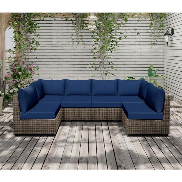Mximu Navy 14-Piece Replacement Outdoor Lounge Chair Sectional Cushions for 6-Seat Patio Couch