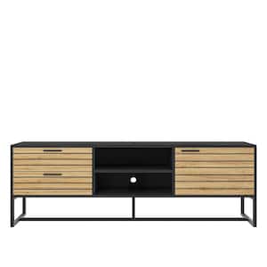Natural and Black TV Stand Fits TVs up to 50 to 65 in. with Striped Carving