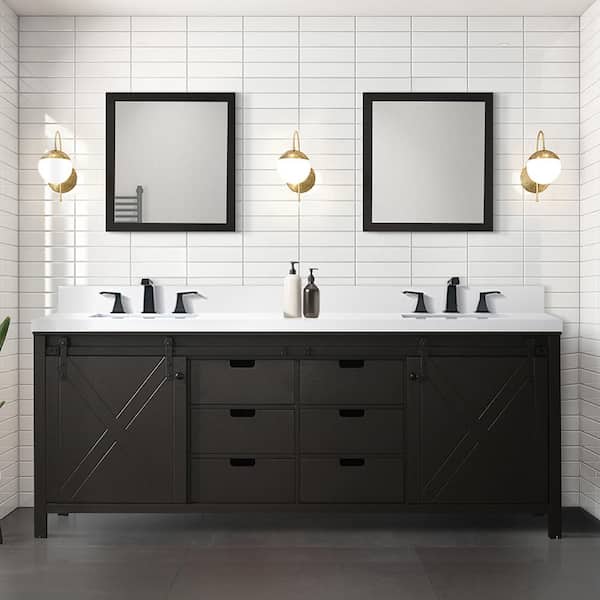 Lexora Marsyas 84 in W x 22 in D Brown Double Bath Vanity and White Quartz Countertop