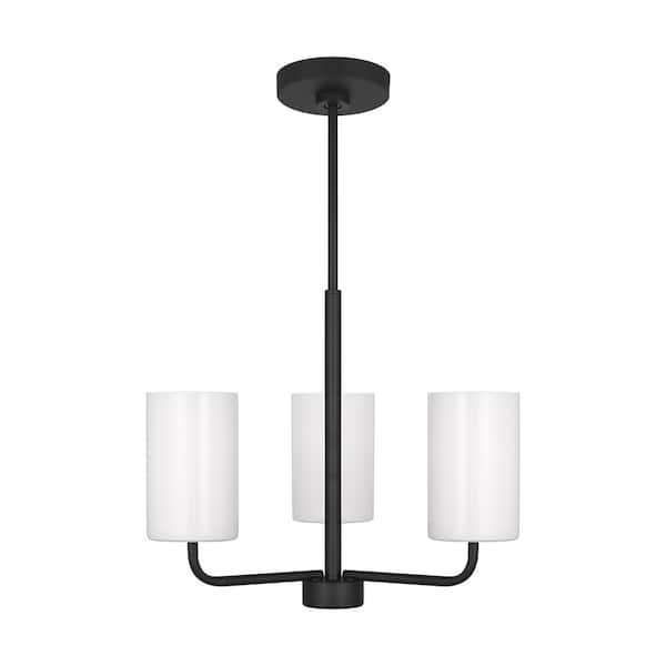 Rhett 3-Light Midnight Black Modern Small Chandelier with Clear/White Glass Shades, No Bulbs Included