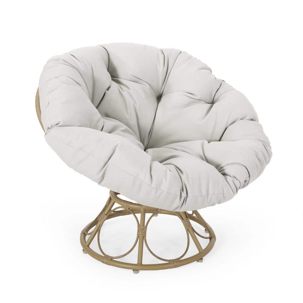 Light Brown Frame Wicker Outdoor Rocking Chair, Patio Egg Chair with Beige 