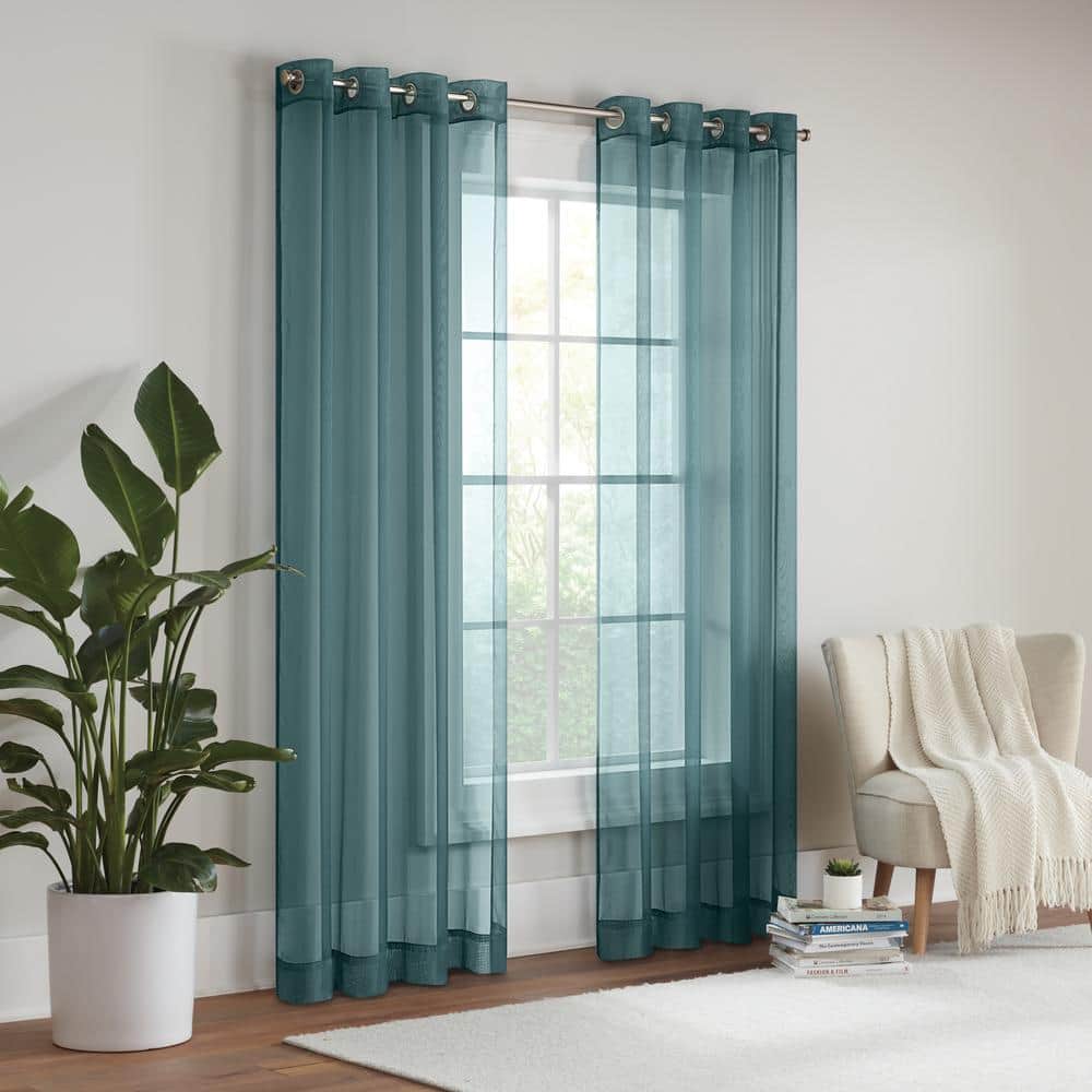 Teal Sheer Grommet Top Light Filtering Curtain Panel