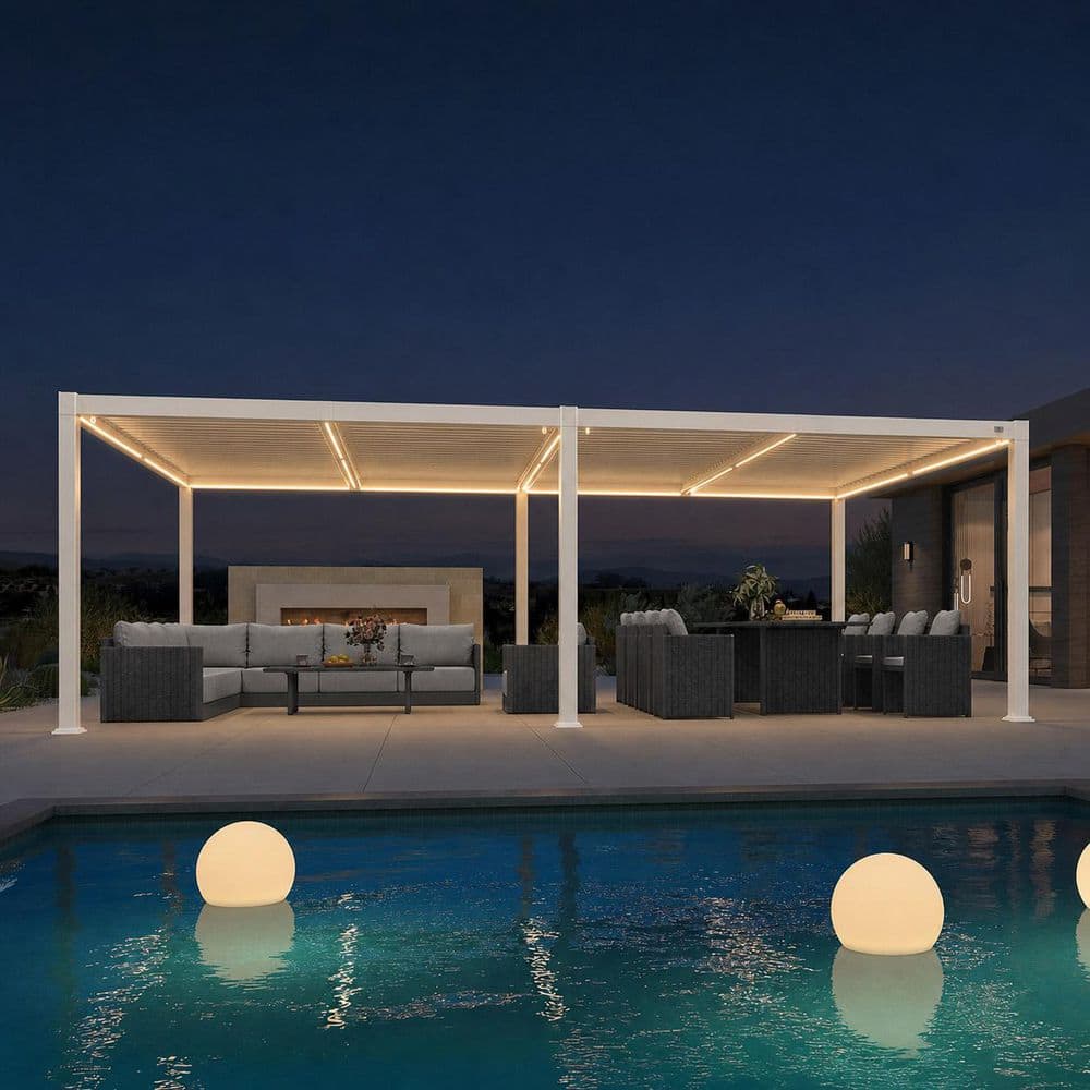 11 ft. x 23 ft. White Aluminum Outdoor Louvered Pergola with Individual Adjustable Sunshade Roofs and LED Lights price history on PriceWatchPro