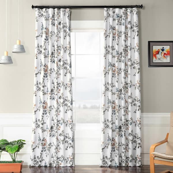 Exclusive Fabrics & Furnishings Antique Elm Floral Rod Pocket Room Darkening Curtain - 50 in. W x 84 in. L (1 Panel)