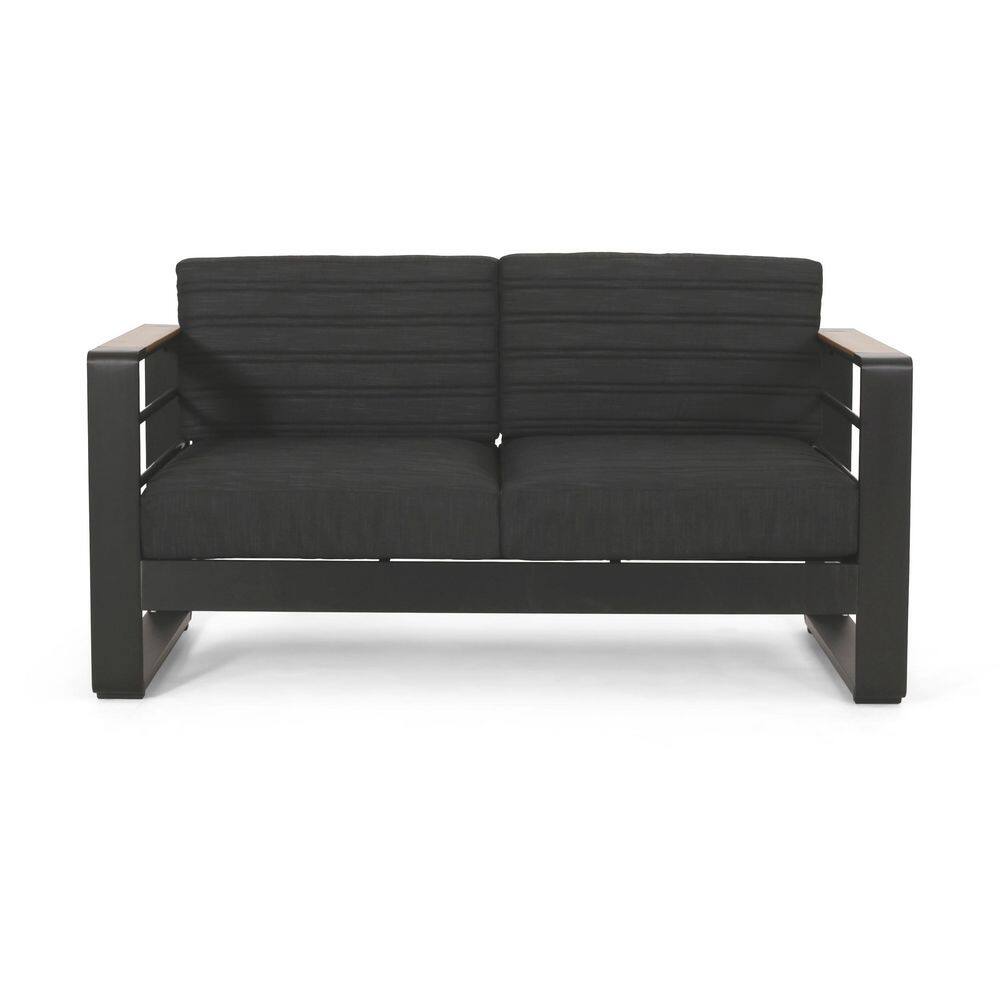 Natte 57 in. Black Aluminum Outdoor Loveseat Patio Sofa with Black Cushions for Patios Garden Poolsides (1-pack) price history on PriceWatchPro