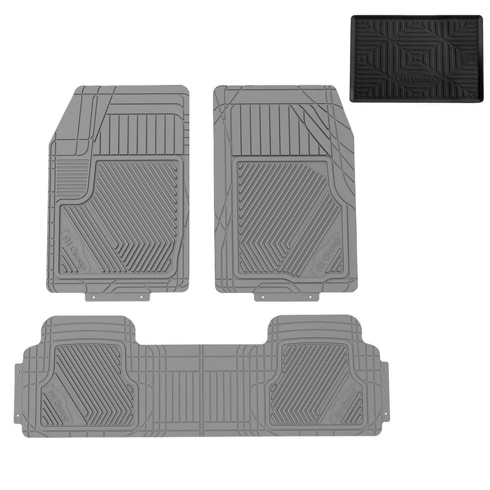 FH Group F11500GRAY Gray Heavy Duty Touchdown Rubber Floor Mat Red Full Set Trim to Fit 