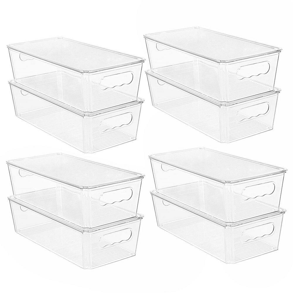 8 Piece Stackable Clear Plastic Storage Containers with Lids and Handles Kitchen Pantry Fridge Organizer Set