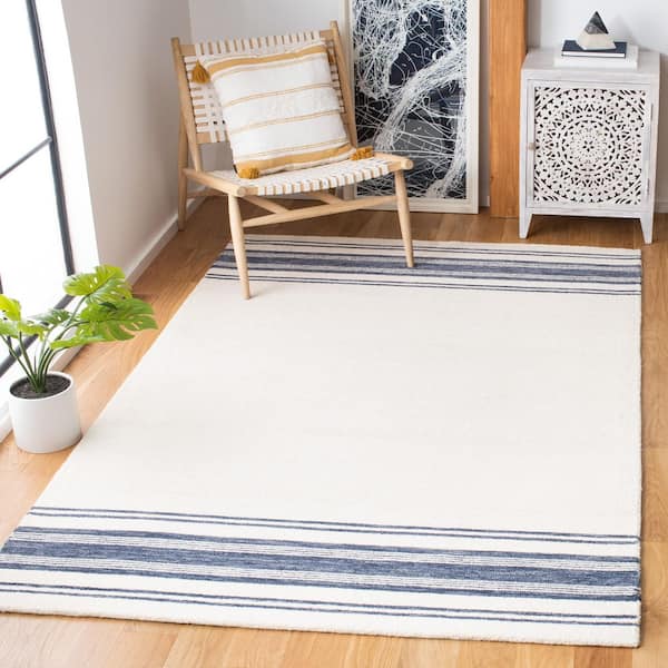 Metro 5 ft. x 8 ft. Ivory/Blue Striped Area Rug