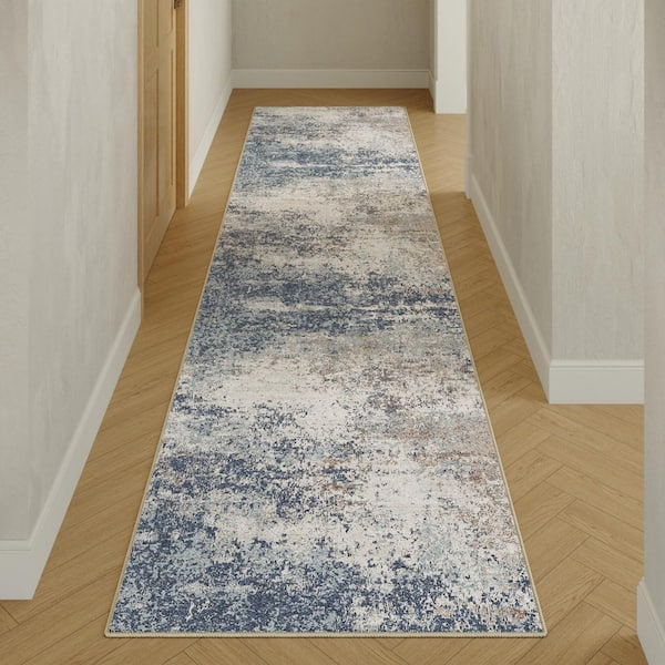 Wish Blue 2 ft. x 8 ft. Washable Modern Abstract Runner Rug