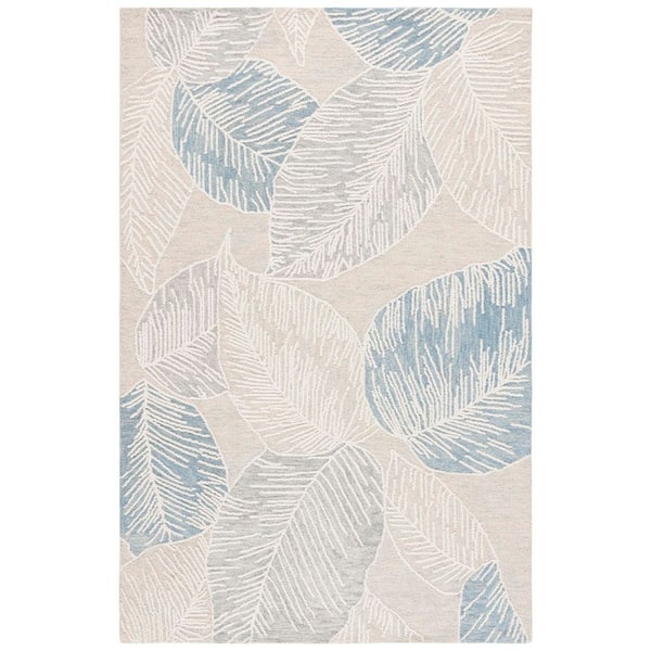 Jardin 6 ft. x 9 ft. Blue/Ivory High-Low Oversized Leaves Area Rug