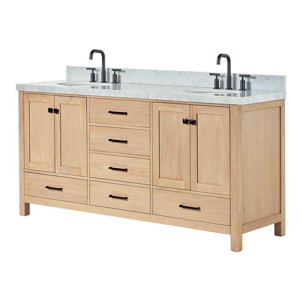 Cambridge 72'' Oak Double Vanity with Carrara Marble Top