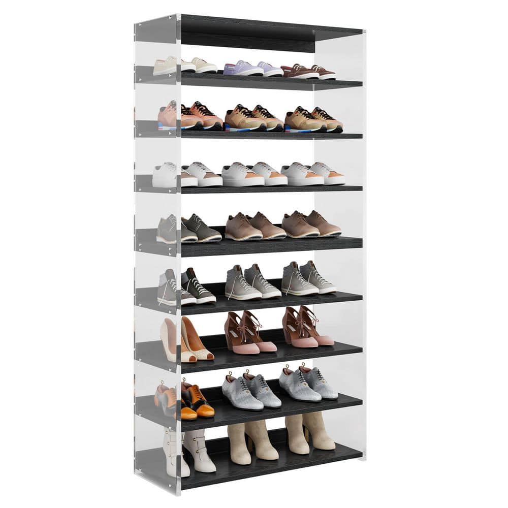 BYBLIGHT Lauren 63 in. H 32-Pairs Black and Transparent Engineered Wood ...