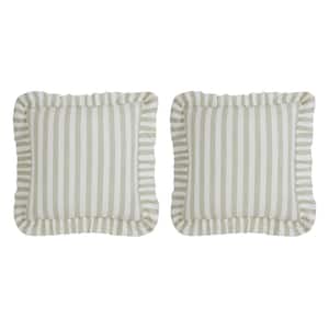 Finders Keepers Soft White Khaki Ruffled Striped Cotton Euro Sham Set of 2