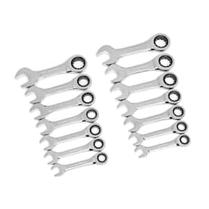SAE/Metric 72-Tooth Stubby Combination Ratcheting Wrench Tool Set (14-Piece)