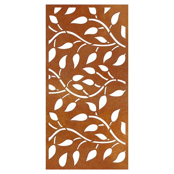 OUTDECO Leaf 3 ft. x 6 ft. Oxy-Shield Corten Steel Decorative Screen Panel in Rust with 6-Screws