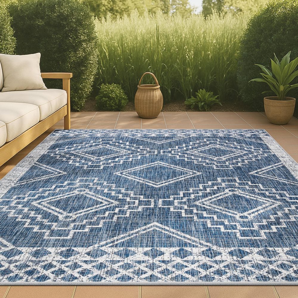 Marokko Diamond Tribal Medallion Blue/Ivory 3 ft. x 5 ft. Indoor/Outdoor Area Rug price history on PriceWatchPro