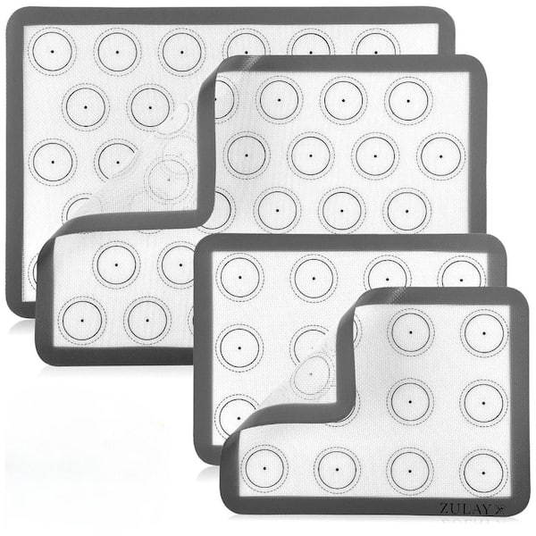 4-Pack Reusable Silicone Baking Mats with Macaron Templates, 2 Half Sheet and 2 Quarter Sheet