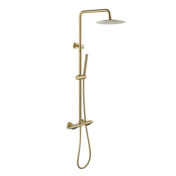Inner Decor Abl Single-Handle 2-Spray 10 in. Round Thermostatic Shower Faucet with Hand Shower in Brushed Gold