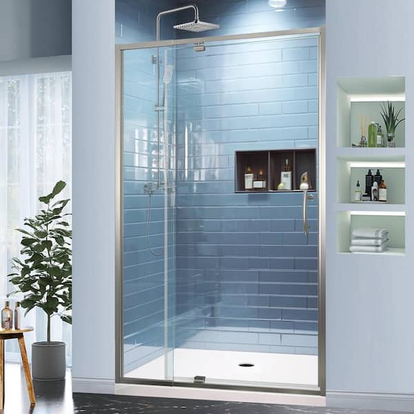 38 - 42 in. W x 71 in. H Pivot Swing Semi-Frameless Shower Door in Brushed Nickel Clear SGCC Tempered Glass