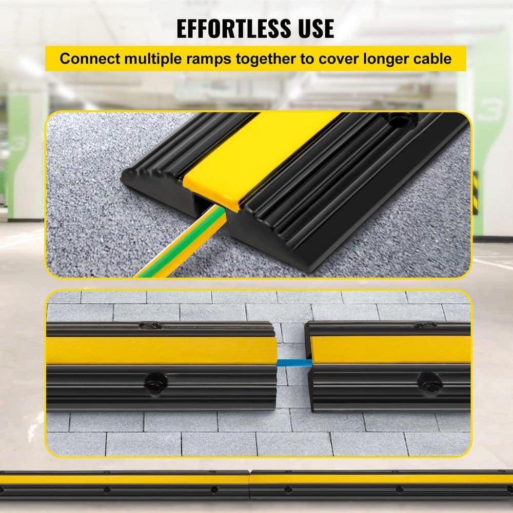 1-Channel Black and Yellow Rubber Cable Protector Ramps (4-Pieces)