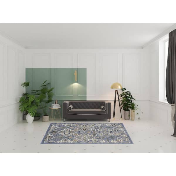 6 ft. x 9 ft. Blue Oriental Washable Square Area Rug