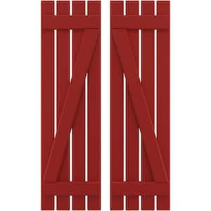 15-1/2 in. W x 77 in. H Americraft 4-Board Exterior Real Wood Spaced Board and Batten Shutters with Z-Bar in Fire Red