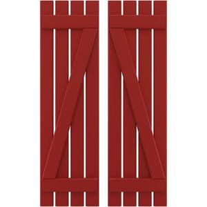 15-1/2 in. W x 79 in. H Americraft 4-Board Exterior Real Wood Spaced Board and Batten Shutters with Z-Bar in Fire Red