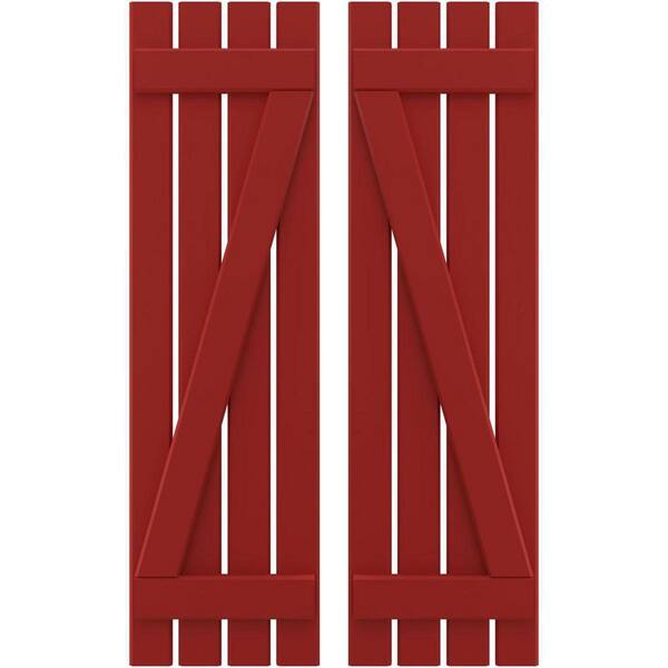 Ekena Millwork 15-1/2 in. W x 81 in. H Americraft 4 Board Exterior Real Wood Spaced Board and Batten Shutters w/Z-Bar Fire Red
