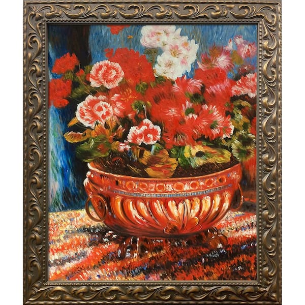 LA PASTICHE Geraniums in Copper Basin Pierre-Auguste Renoir Elegant Gold Framed Abstract Oil Painting Art Print 25.5 in. x 29.5 in.