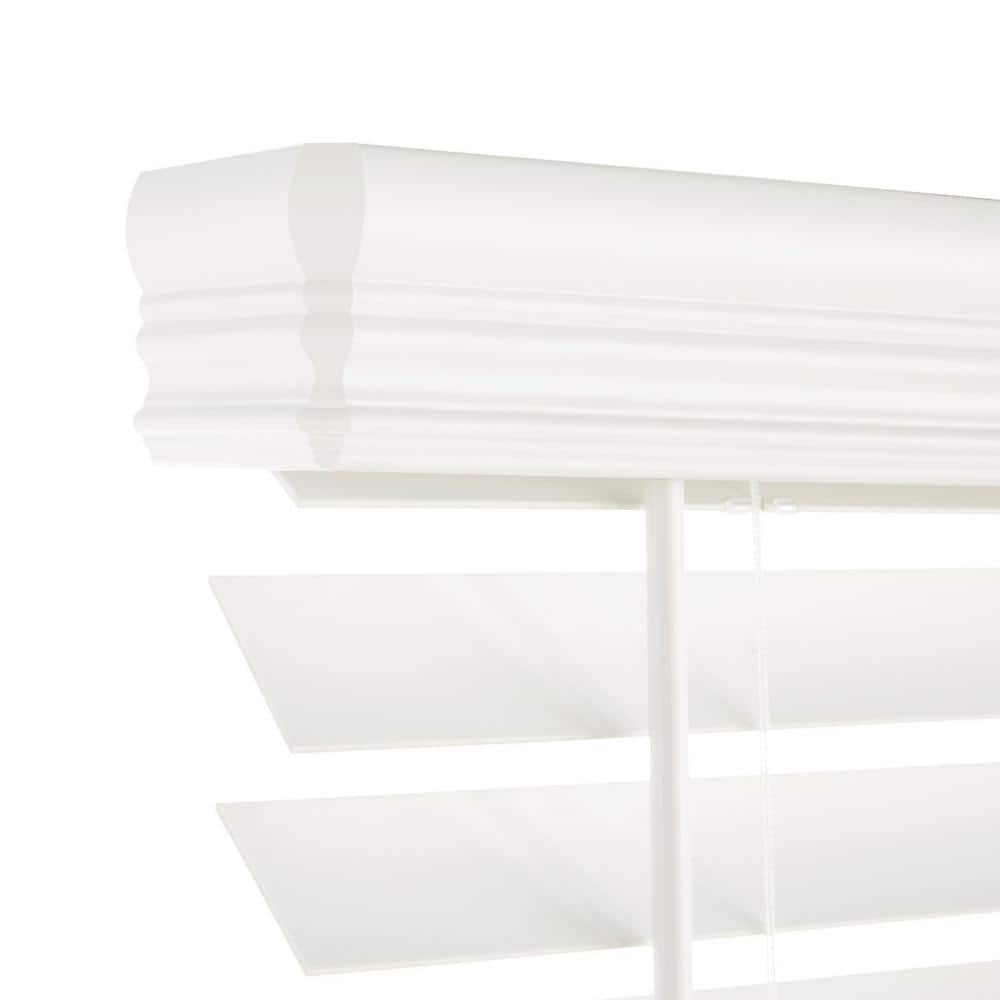 White Cordless Premium Faux Wood blinds with 2.5 in. Slats - 35 in. W x 48 in. L (Actual Size 34.5 in. W x 48 in. L)