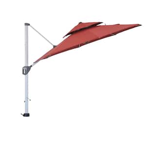 11 ft. Octagon Aluminum Cantilever Patio Umbrella 360 Rotation, Dual Top Large Outdoor Umbrella with Cover in Burgundy