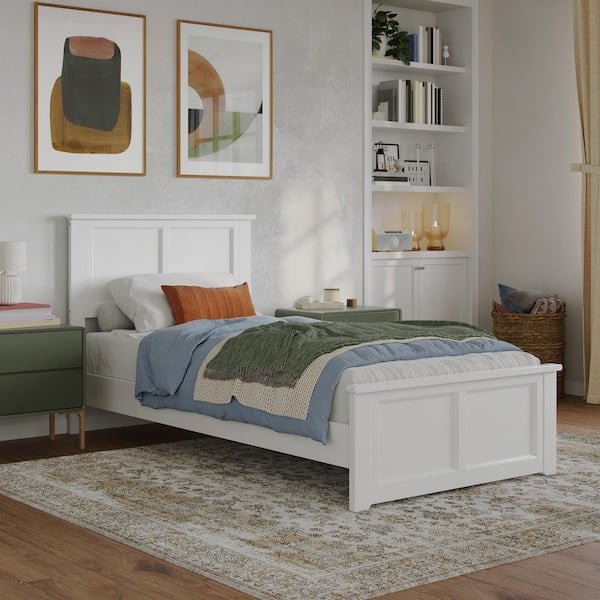 Charlotte White Solid Wood Frame Twin XL Low Profile Platform Bed Matching Footboard