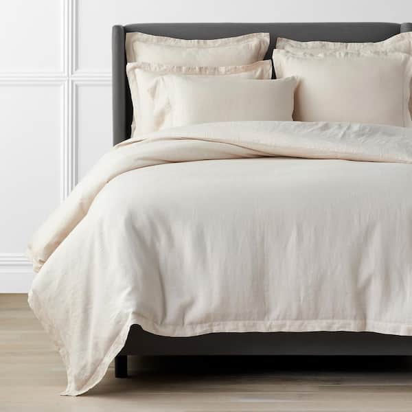The Company Solid Washed, White Linen Duvet Cover King