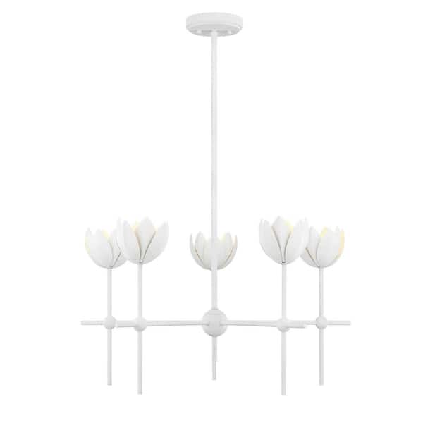 26 in. W x 14 in. H 5-Light Bisque White Bohemian Chandelier with Metal Shades