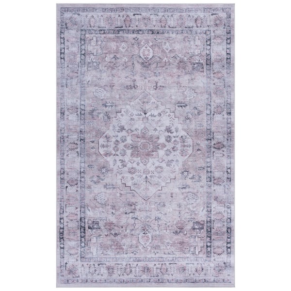 SAFAVIEH Tucson Gray/Light Fuchsia 4 ft. x 6 ft. Machine Washable Aztec Ornate Area Rug