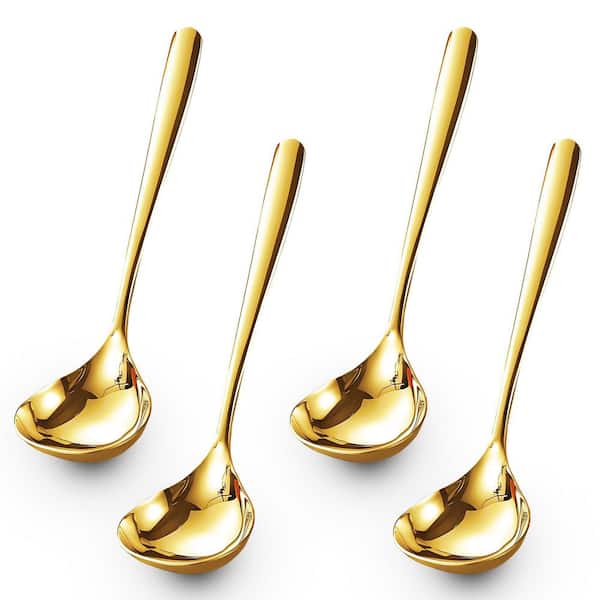 4-Pack 8 in. Gold Gravy Ladle, Stainless Steel Soup Ladle, Small Soup Ladle, Sauce Ladle for Stirring, Dishwasher Safe