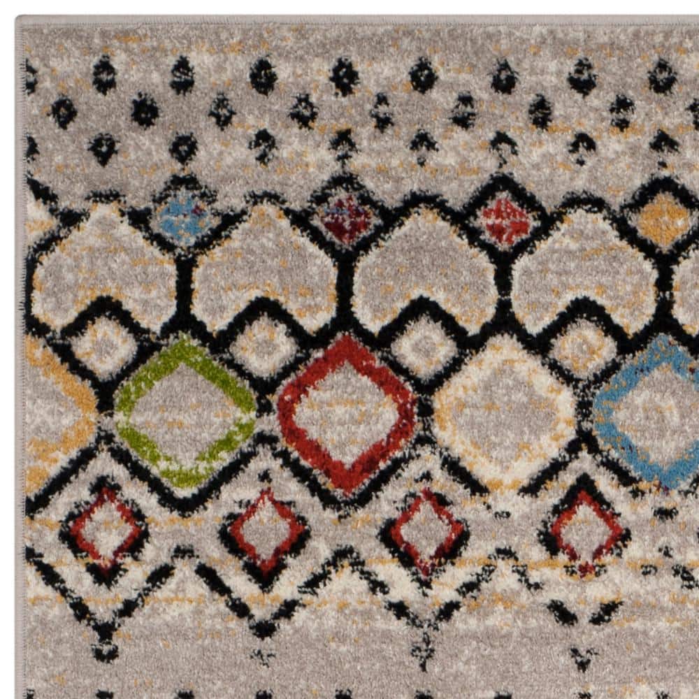 Light Grey and Multicolor Geometric 4' x 6' Synthetic Area Rug