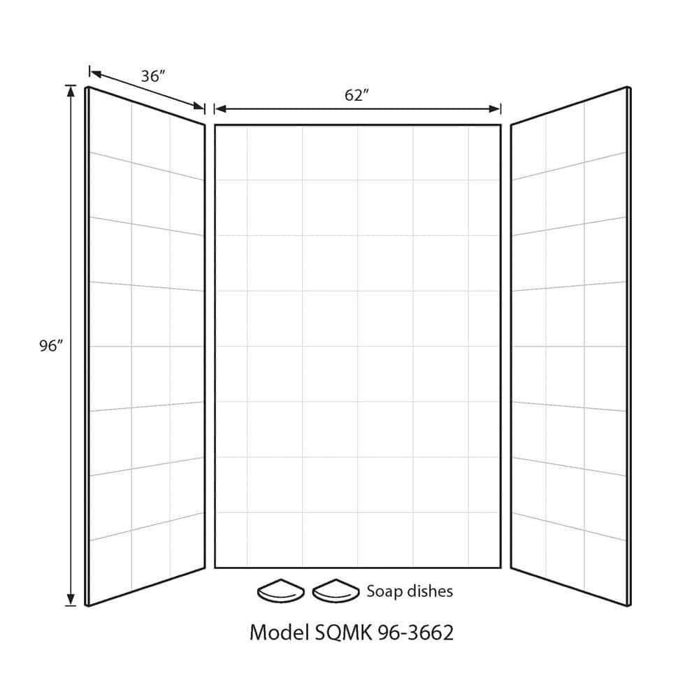 White Solid Surface 96" H Glue Up Alcove Shower Wall Kit