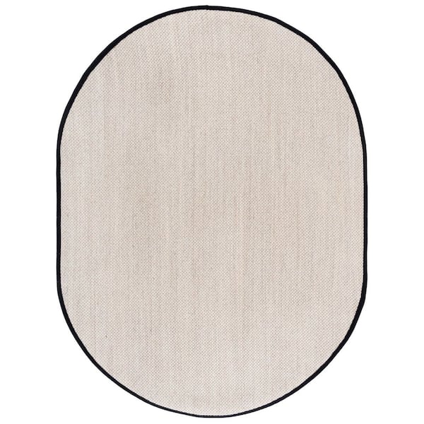 Natural Fiber 6 ft. x 8 ft. Marble/Black Solid Color Oval Area Rug