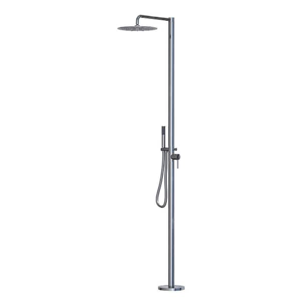 1-Handle Outdoor Freestanding Shower Faucet Kit 3 GPM Floor Mount Shower System Kit in Chrome with Hand Shower